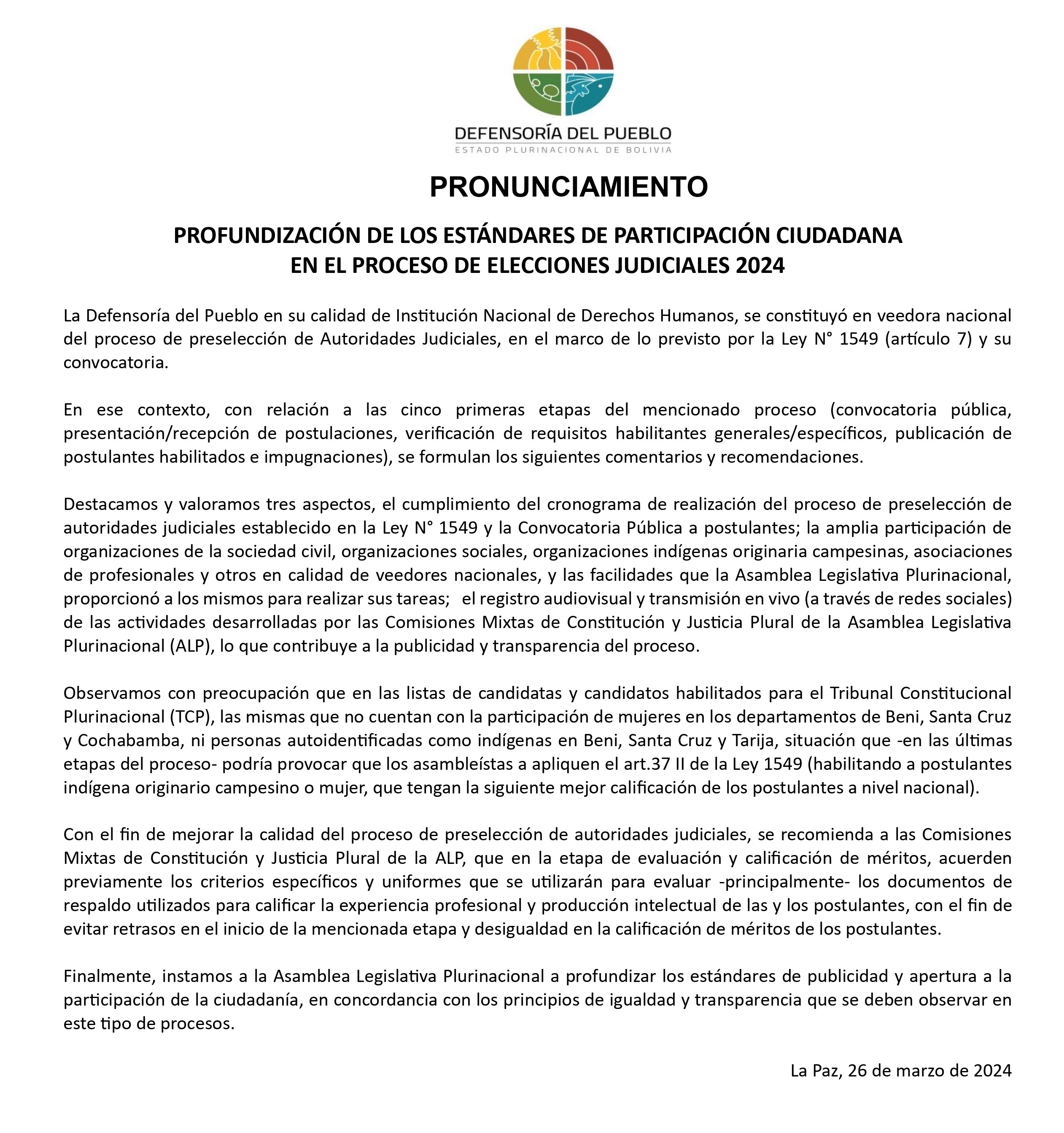 PROFUNDIZACIÓN DE LOS ESTÁNDARES DE PARTICIPACIÓN CIUDADANA EN EL PROCESO DE ELECCIONES JUDICIALES 2024